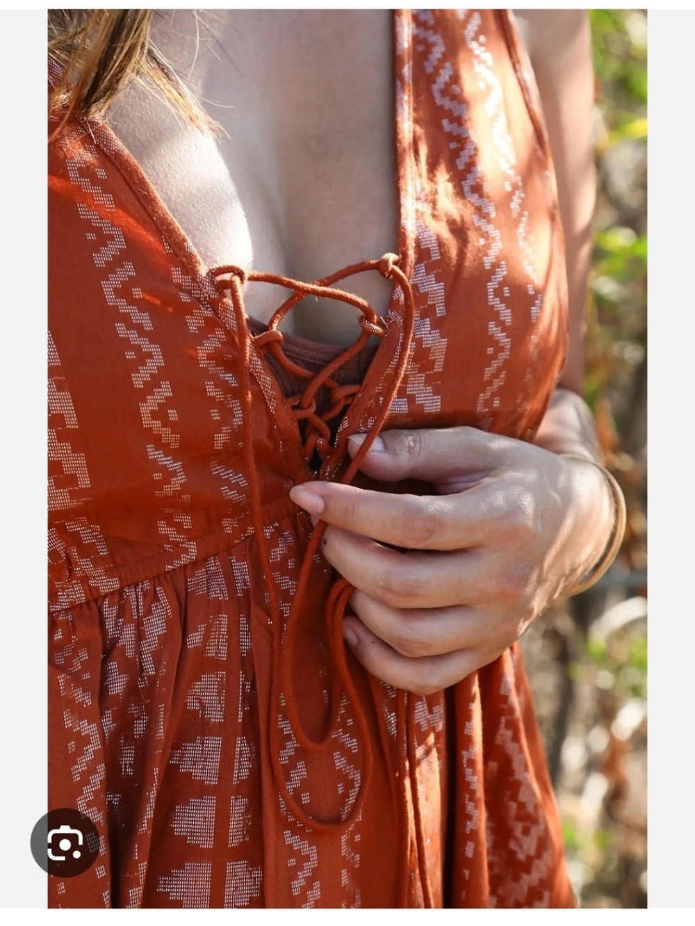 Shyanne Burnt Orange Tribal Tie-Front V-Neck Mini Dress